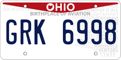 OH license plate GRK6998