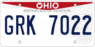 OH license plate GRK7022