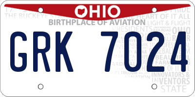 OH license plate GRK7024