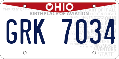 OH license plate GRK7034