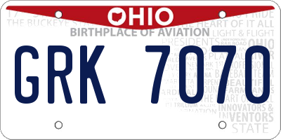 OH license plate GRK7070
