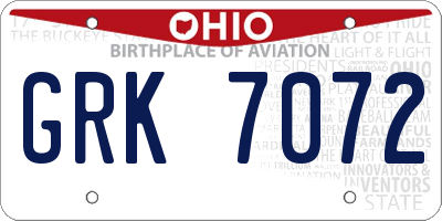 OH license plate GRK7072