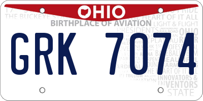 OH license plate GRK7074