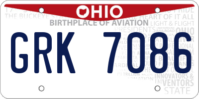 OH license plate GRK7086