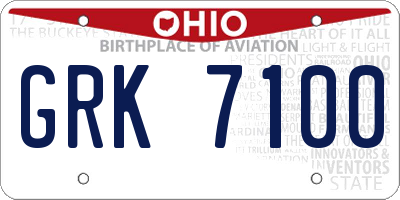 OH license plate GRK7100