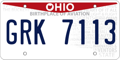 OH license plate GRK7113