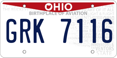 OH license plate GRK7116