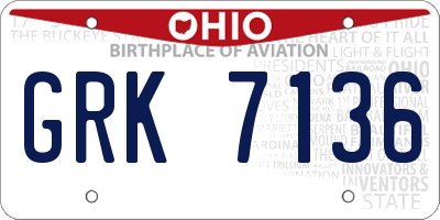 OH license plate GRK7136