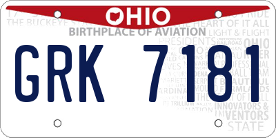 OH license plate GRK7181