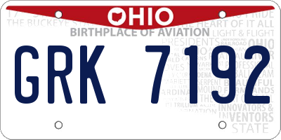 OH license plate GRK7192