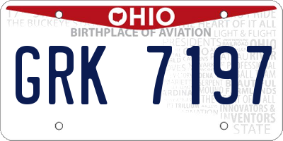 OH license plate GRK7197