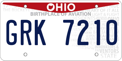 OH license plate GRK7210