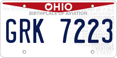 OH license plate GRK7223