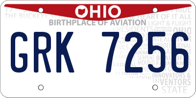 OH license plate GRK7256