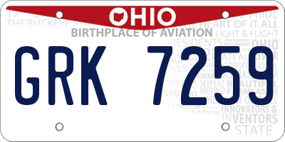 OH license plate GRK7259