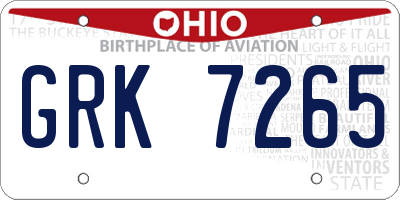 OH license plate GRK7265