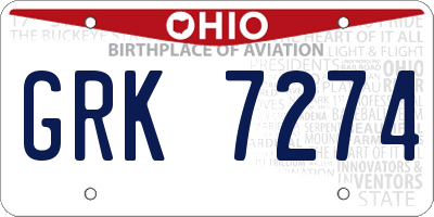 OH license plate GRK7274