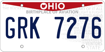 OH license plate GRK7276