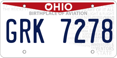 OH license plate GRK7278