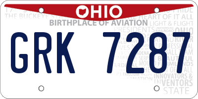 OH license plate GRK7287