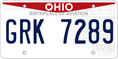 OH license plate GRK7289