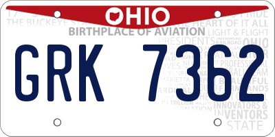 OH license plate GRK7362