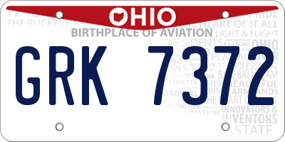 OH license plate GRK7372