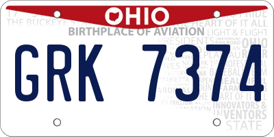 OH license plate GRK7374