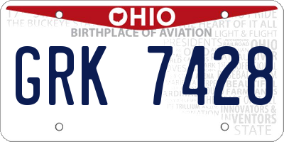 OH license plate GRK7428