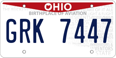 OH license plate GRK7447