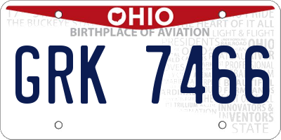 OH license plate GRK7466
