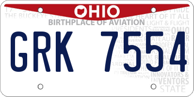 OH license plate GRK7554