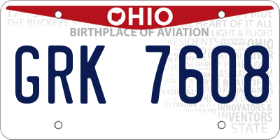 OH license plate GRK7608