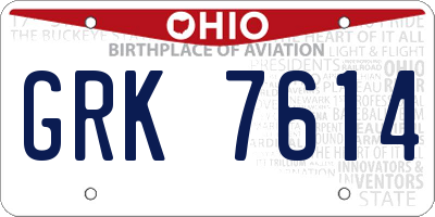 OH license plate GRK7614