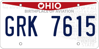 OH license plate GRK7615