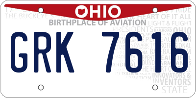 OH license plate GRK7616