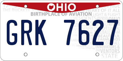 OH license plate GRK7627