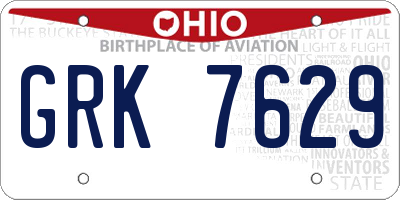 OH license plate GRK7629