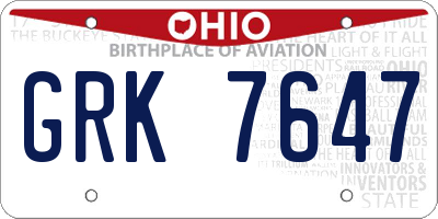 OH license plate GRK7647