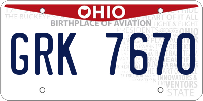 OH license plate GRK7670
