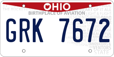 OH license plate GRK7672