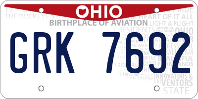 OH license plate GRK7692