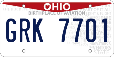 OH license plate GRK7701
