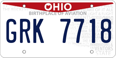 OH license plate GRK7718