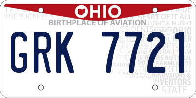 OH license plate GRK7721