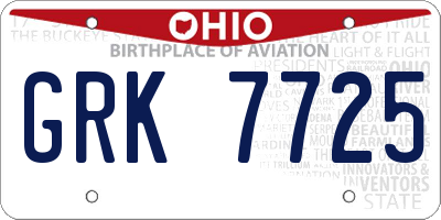 OH license plate GRK7725