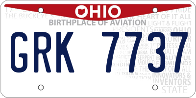 OH license plate GRK7737