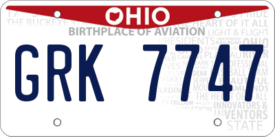 OH license plate GRK7747