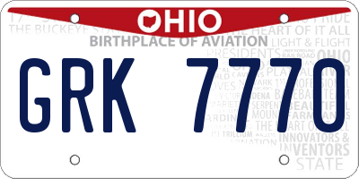 OH license plate GRK7770