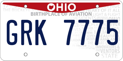 OH license plate GRK7775